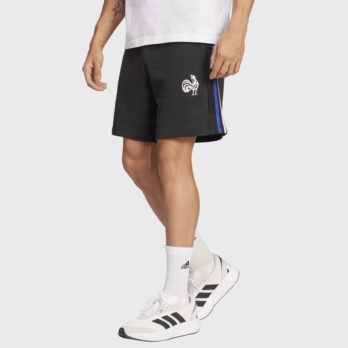 Adidas France Rugby 3 Stripe Shorts for Men - Black Athletic Training Shorts with Side Pockets | Perfect for Rugby, Gym Workouts & Casual Wear