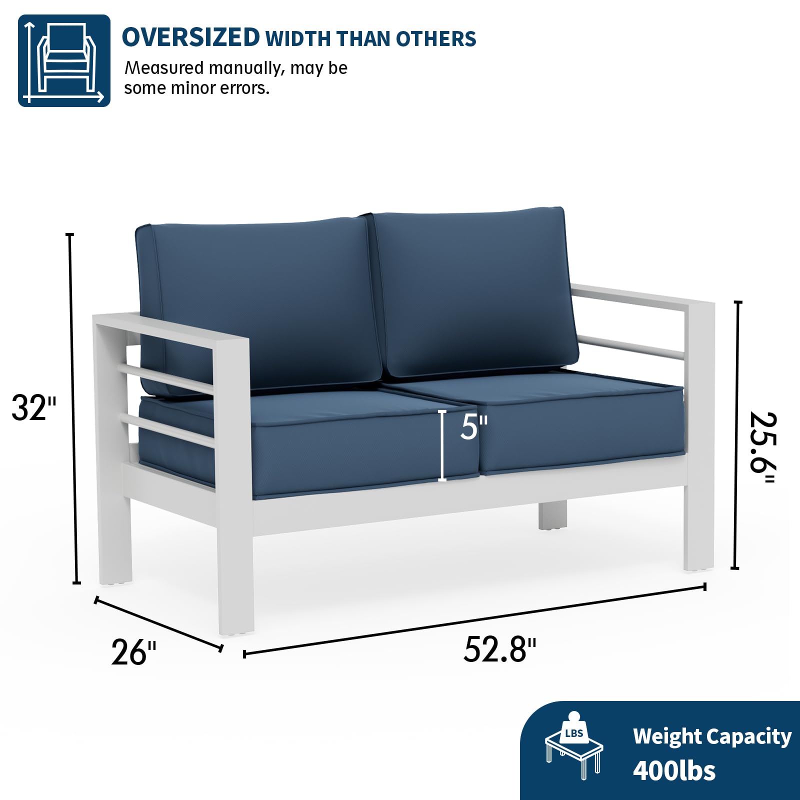 UDPATIO Outdoor Loveseat - Aluminum Patio Furniture with 5