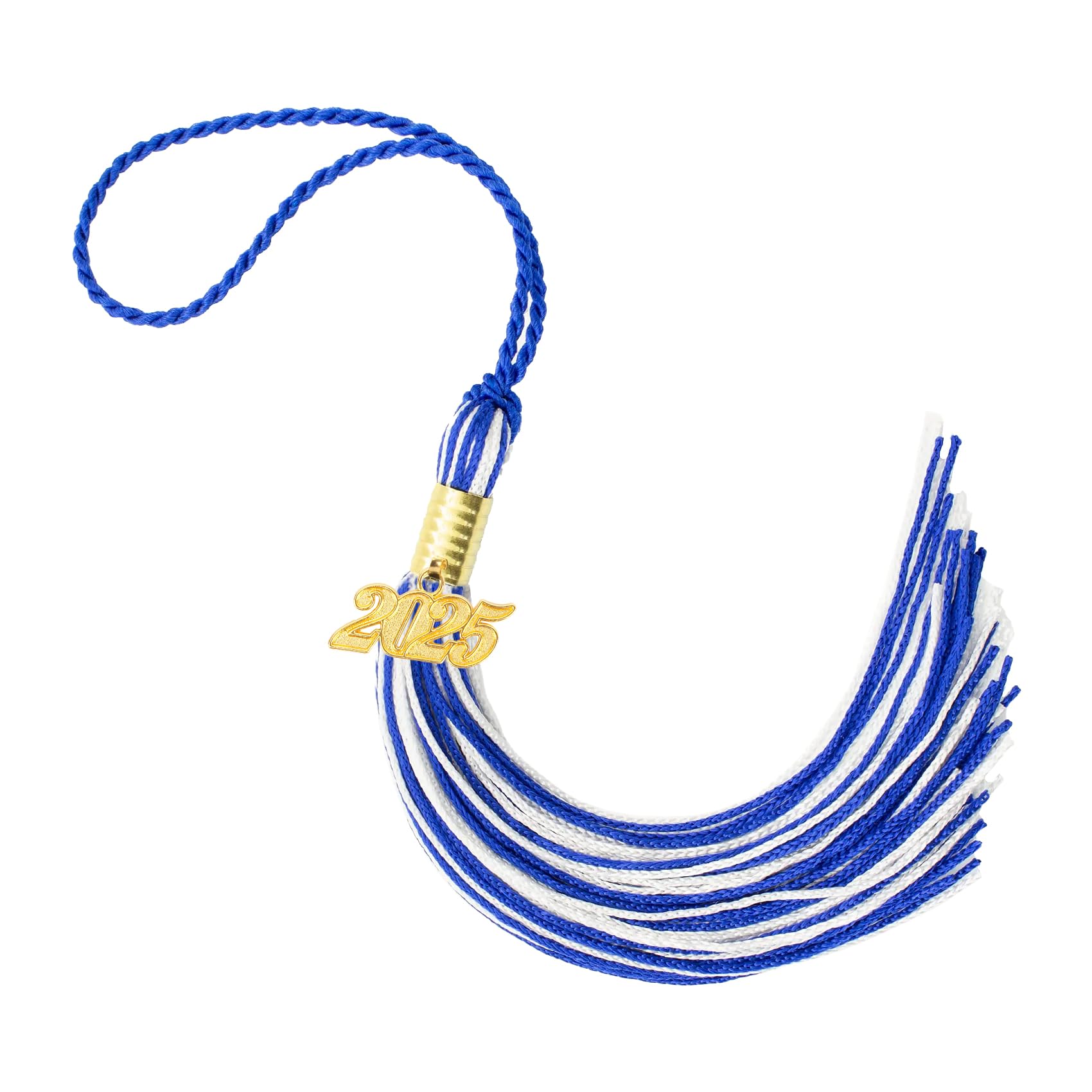 2025 Graduation Tassel with Gold Date Charms - Blue & White Cap Tassel for High School & College Graduation Ceremonies, Yearbook Photos, and Party Decorations