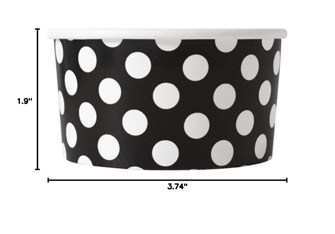 UNIQ 1000-Count 6 oz Black Polka Dot Disposable Paper Ice Cream Cups | Bulk Dessert Bowls for Parties, Halloween & Frozen Treats | Perfect for Ice Cream Parlors, Catering Events & Birthday Celebrations