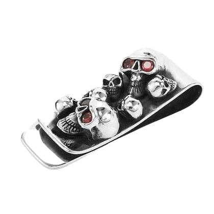 Red Garnet Skull Sterling Silver Money Clip for Bikers - Perfect for Motorcycle Enthusiasts & Gift Giving
