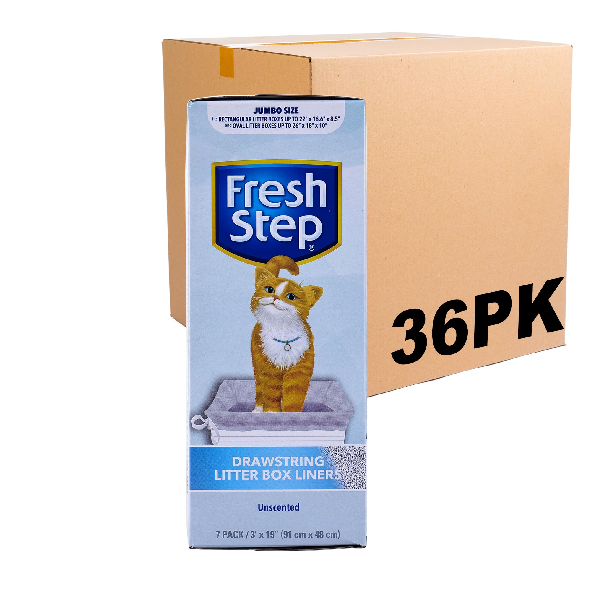 Fresh Step Large Drawstring Cat Litter Box Liners - Heavy Duty, Scented & Unscented Options - 36 Pack Jumbo Liners for Quick & Easy Cleanup | Perfect for Multi-Cat Homes & Odor Control