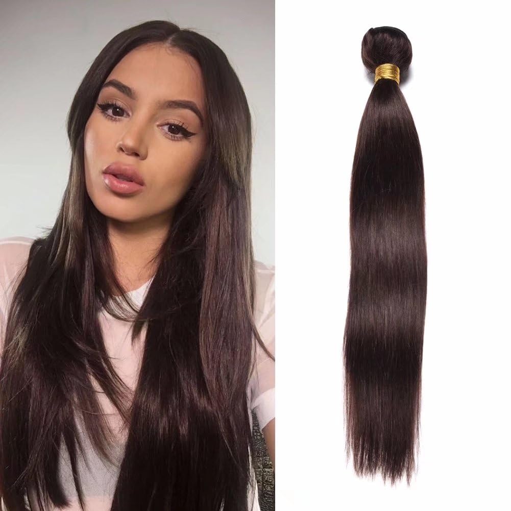 FEEL ME Brazilian Virgin Human Hair Bundles - 3 Bundles Straight Wave Weft (20 22 24 Inch) Unprocessed #2 Dark Brown Hair Extensions for Women | Perfect for Daily Wear, Parties & Special Occasions