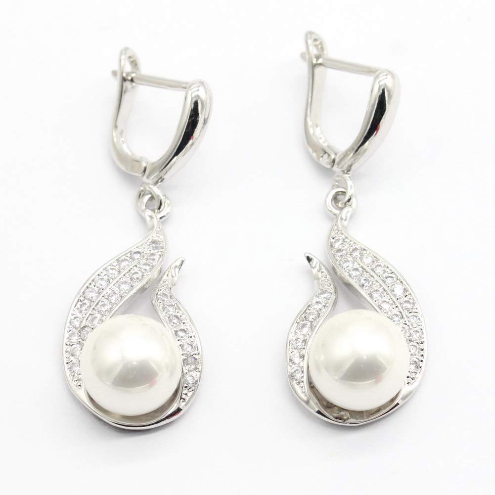 Elegant White Freshwater Pearl Jewelry Set for Women - Sterling Silver & White Gold Plated Necklace, Drop Earrings & Rings - Perfect for Weddings, Bridal Parties & Special Occasions