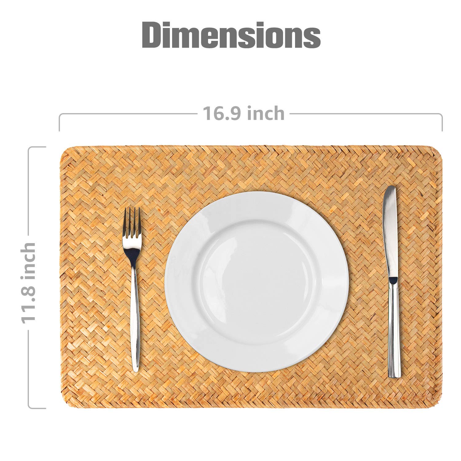 6-Piece Natural Woven Rattan Rectangular Placemats Set - Eco-Friendly Table Mats for Dining & Kitchen - Perfect for Dinner Parties, Holiday Decor & Home Styling