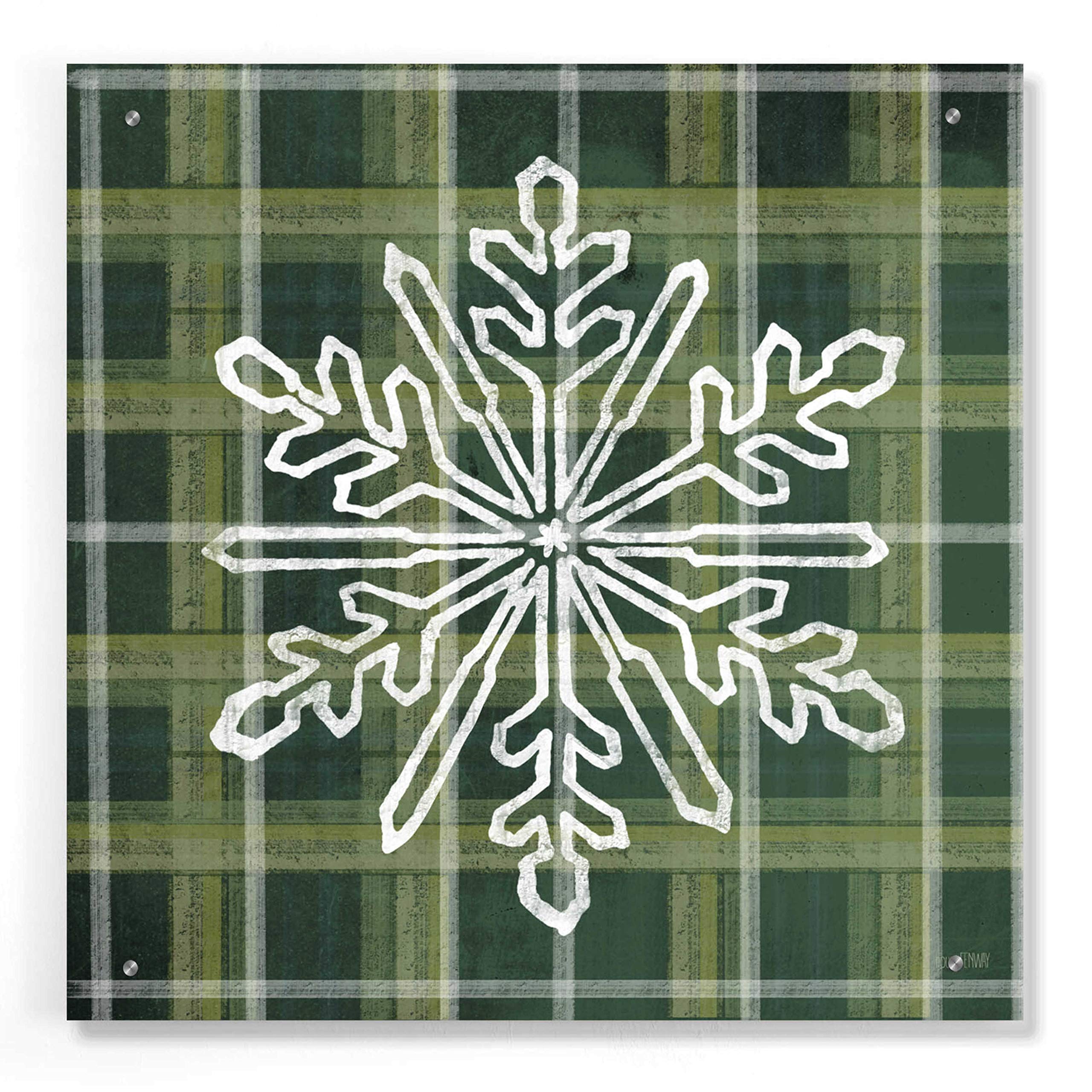 Epic Art 'Green Plaid Snowflakes' by House Fenway - 24x24 Inch Acrylic Glass Wall Decor - Modern Christmas Holiday Home Office Decor - Perfect for Living Room, Bedroom & Gift Giving