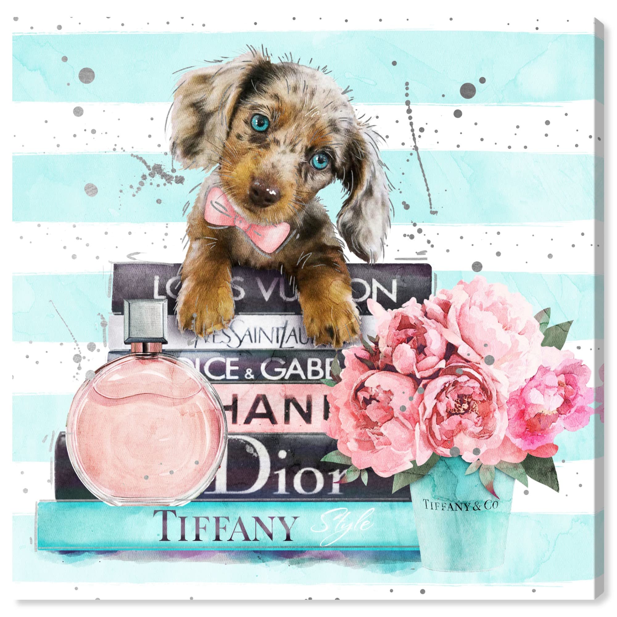 Oliver Gal Artist Co. 'Doxie Mint Blue Books' Fashion Wall Art Canvas Print - Perfect for Living Room, Bedroom & Office Decor