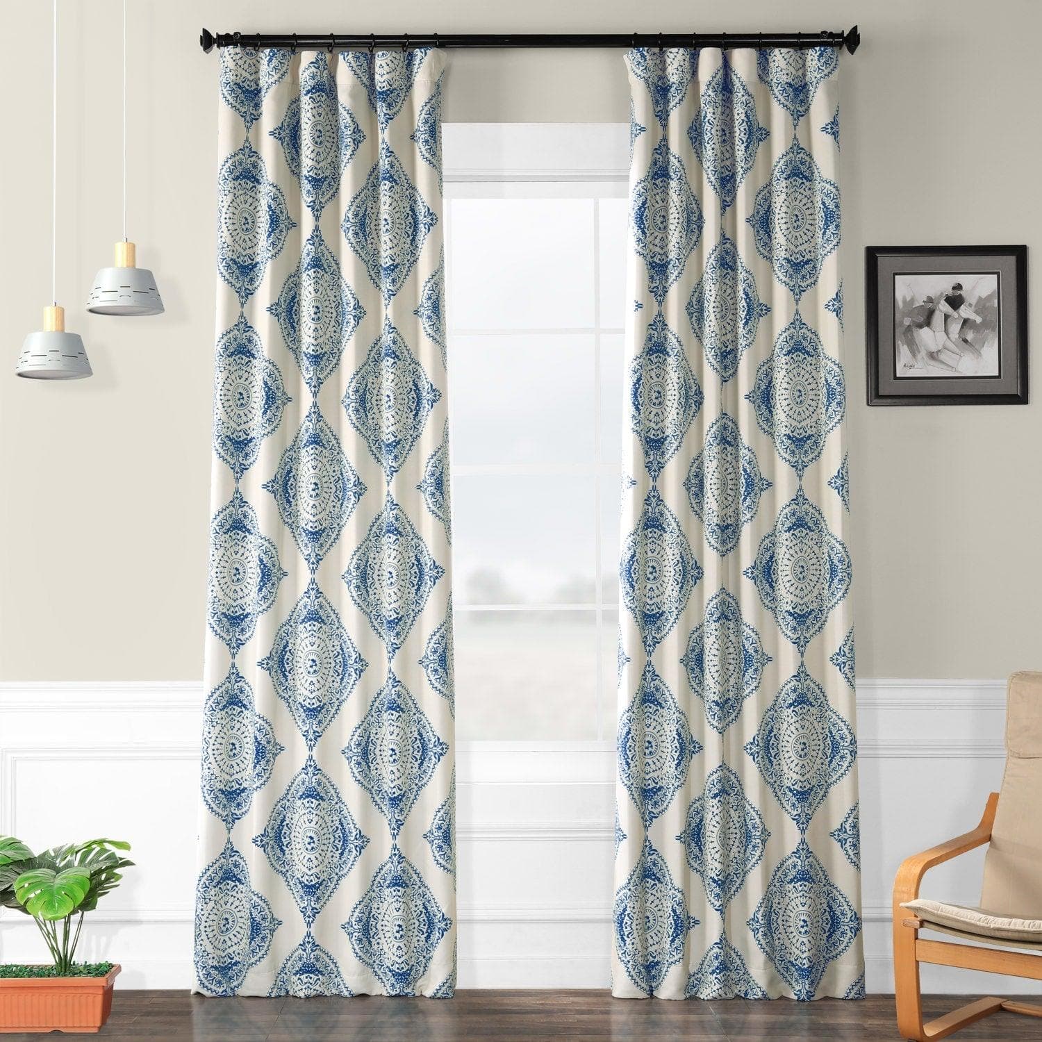 Henna Blue Emblem Blackout Curtains - Thermal Insulated Window Drapes for Bedroom & Living Room - Blocks Sunlight & UV Rays for Better Sleep & Privacy