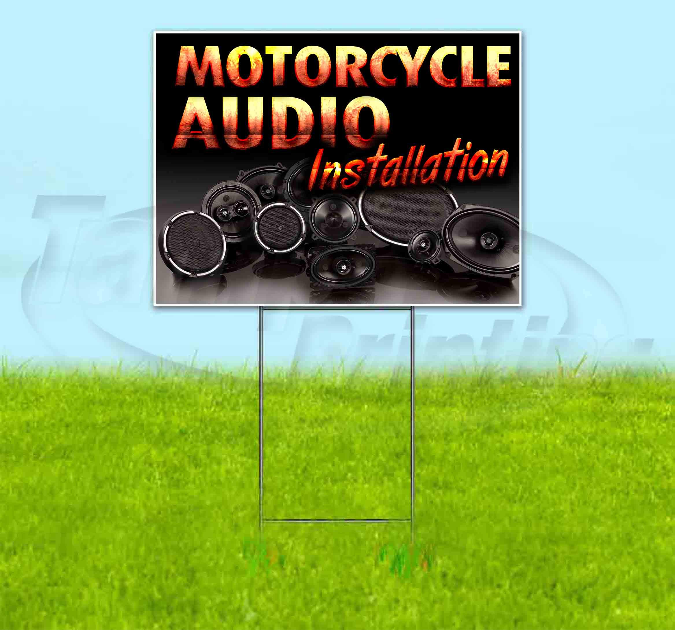 Premium 18x24 Inch Motorcycle Audio Installation Yard Signs - Multi-Pack Discounts with Metal Step Stakes - Durable Bandit Signs for Advertising & Event Promotion