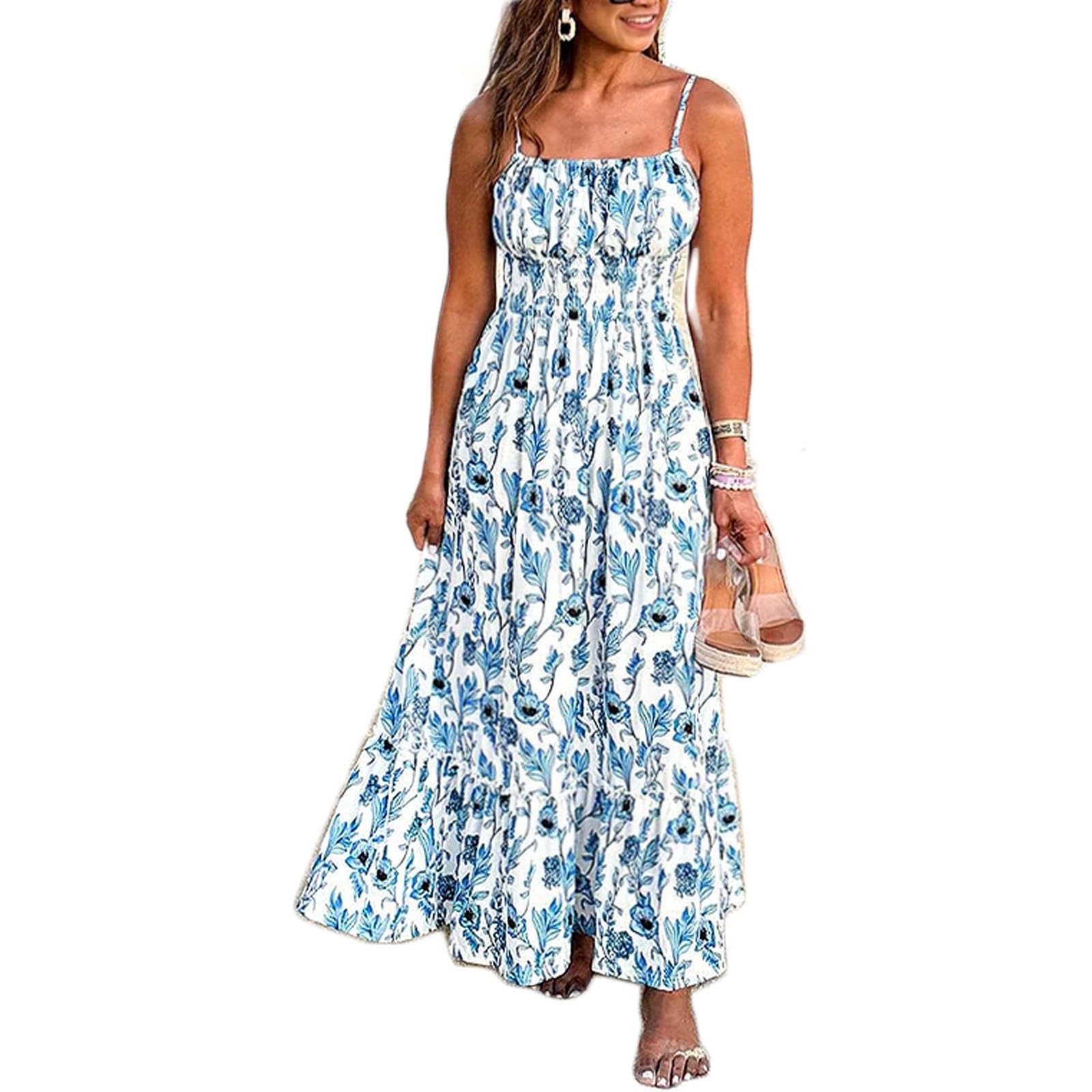 Floral Print Cami Maxi Dress for Women - Blinky Charm Floriesta Sleeveless Summer Dress | Beach Wedding, Vacation, Party Wear