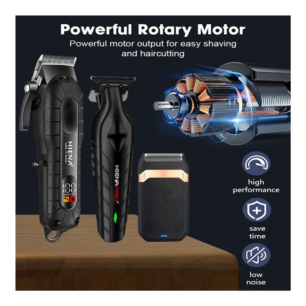 Professional USB Rechargeable Hair Clipper Set - HIENA 3-Piece Home Hair Cutting Kit with Strong Motor & Sharp Blades for Men's Grooming, Beard Trimming & Family Haircuts (Black) - Perfect for Home Use, Travel & DIY Hairstyling
