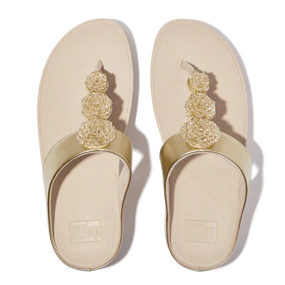 FitFlop Fino Beadie Button Metallic Sandals for Women - Comfortable Slide Sandals with Adjustable Straps | Perfect for Beach, Vacation & Summer Outfits (Platino)