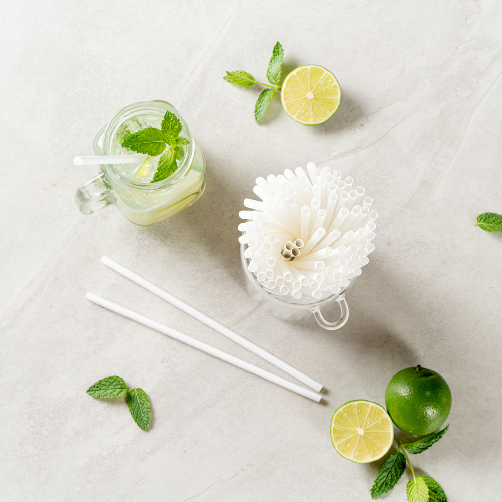 Eco-Friendly Compostable White PLA/PBAT Plastic Straws - 8 1/4 Inch, 2000 Count Box - Perfect for Restaurants, Cafes, Parties & Sustainable Events