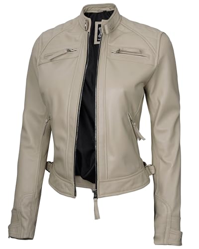 D1 - Women Beige Leather Jacket