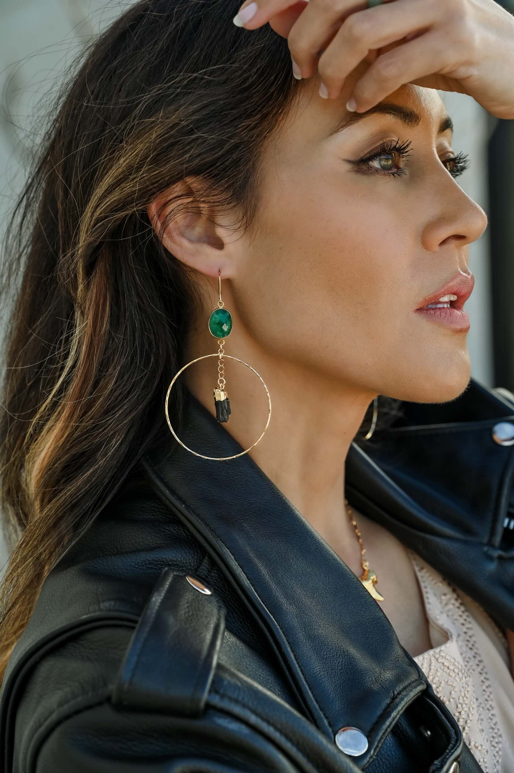 Open To Love Tourmaline Emerald Gold Hoop Earrings - Elegant Dangle Earrings for Women, 14K Gold Plated Gemstone Jewelry for Parties, Weddings & Special Occasions