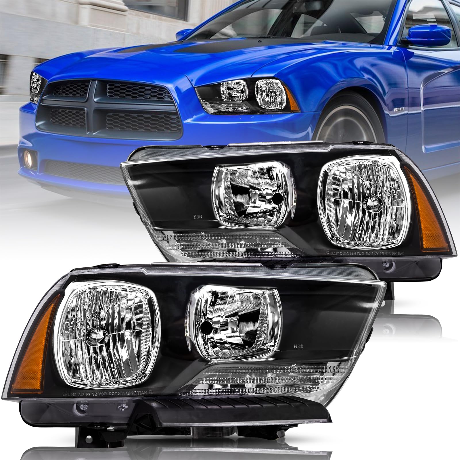 BRYGHT Headlight Assembly for 2011-2014 Dodge Charger - Driver & Passenger Side Replacement - High Performance LED Headlights for Night Driving & Enhanced Visibility