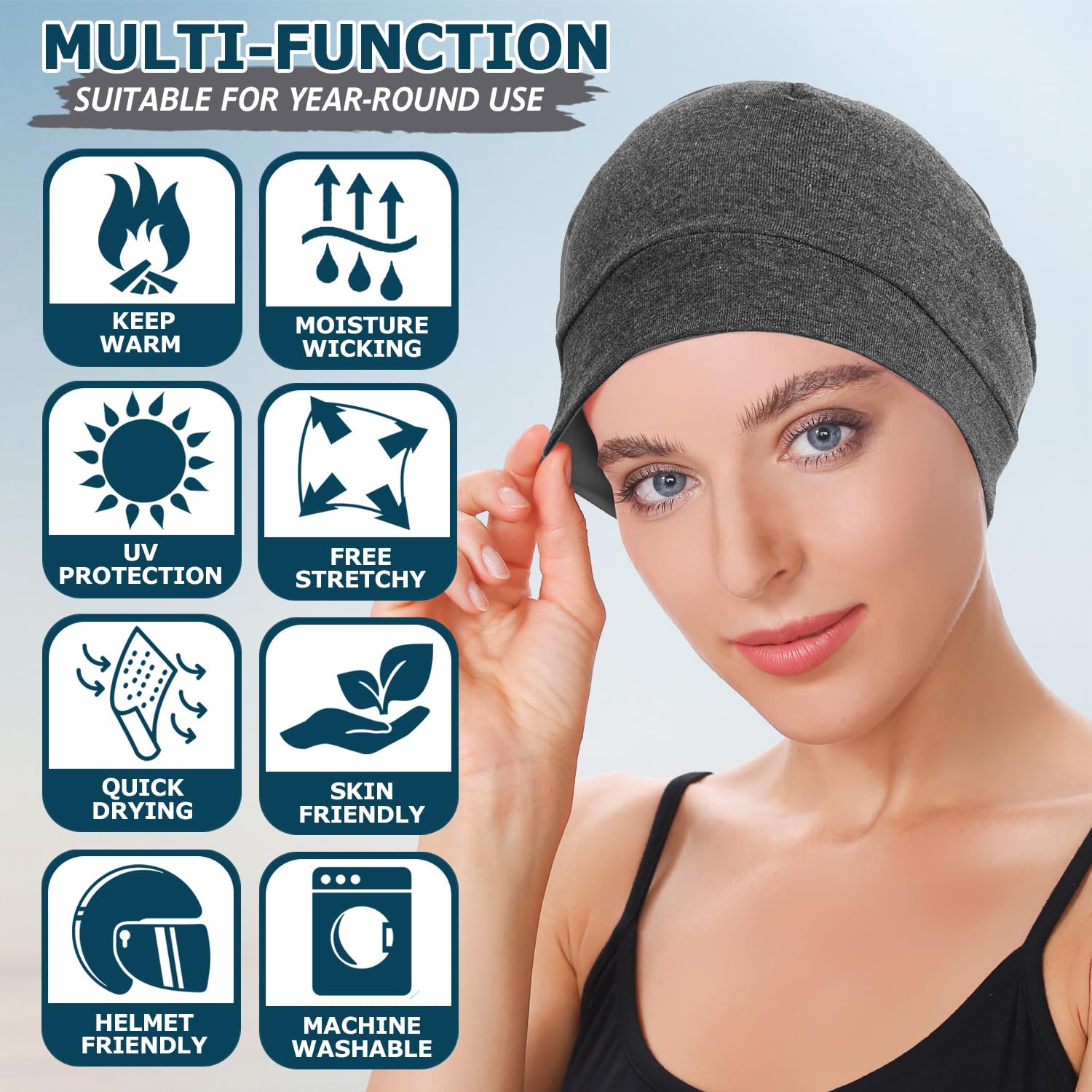 EINSKEY 100% Cotton Beanie Hat 2-Pack - Unisex Skull Cap & Helmet Liner for Running, Cycling, Skiing | Warm Winter Hat for Outdoor Sports, Sleeping & Chemotherapy Headwear