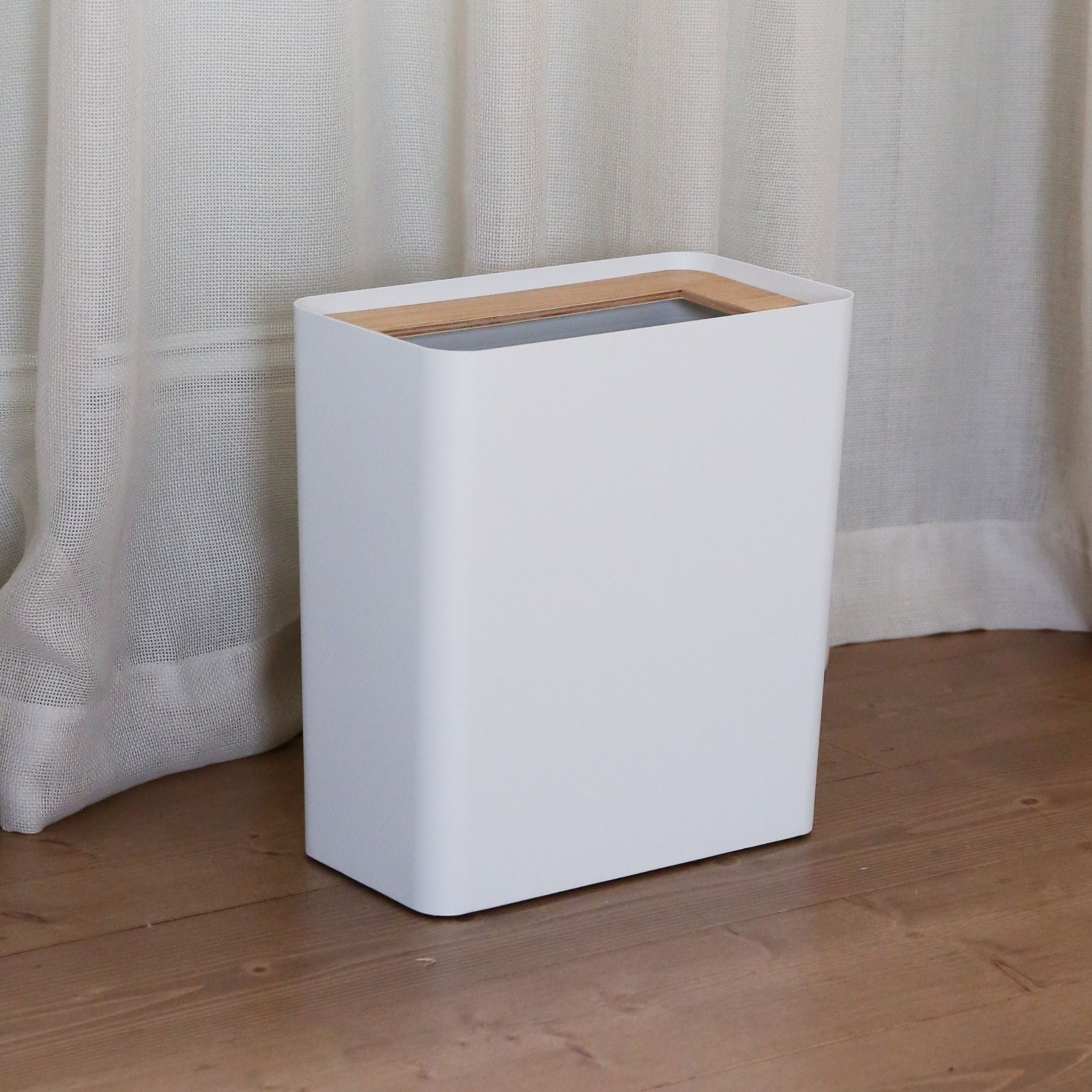 YAMAZAKI Rin White Square Trash Can & Paper Bin - Perfect for Office, Kitchen, and Bathroom Waste Disposal