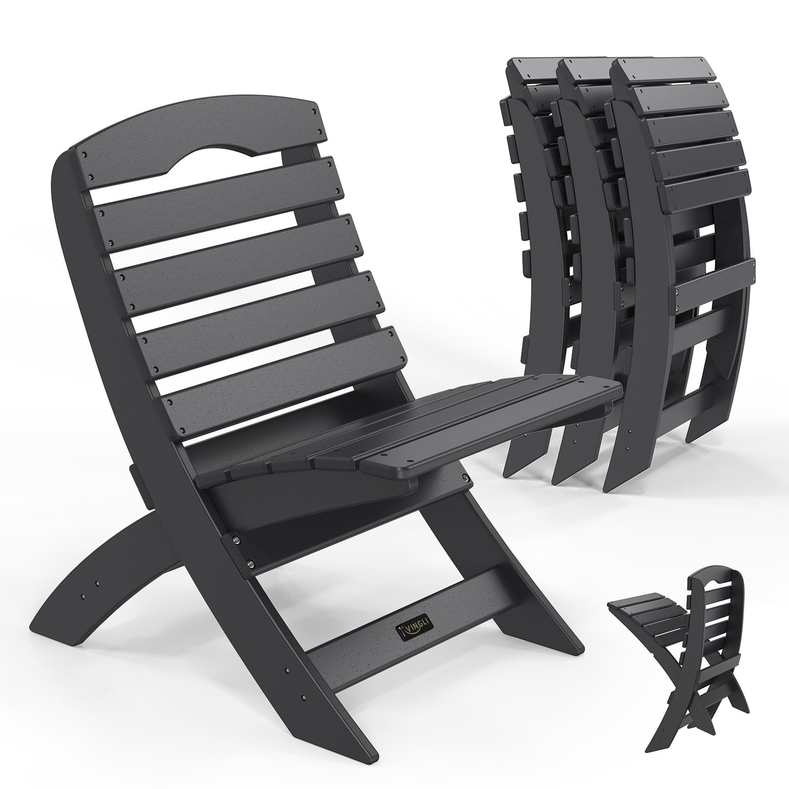 VINGLI 4-Pack Folding Plastic Adirondack Chairs - 350LB Capacity All-Weather Outdoor Furniture for Patio, Poolside, Porch, Beach & Camping - Heavy Duty Black Lawn Chairs Perfect for Backyard Relaxation & Fire Pit Gatherings