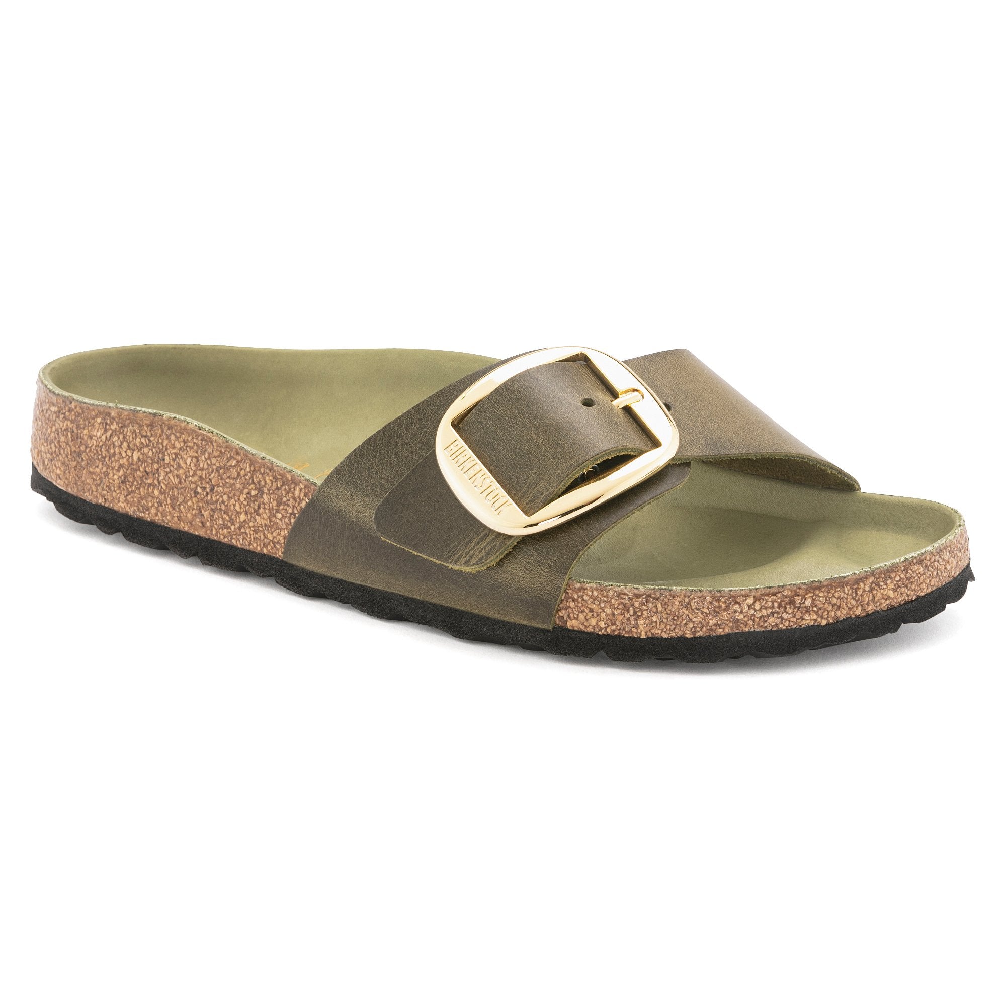 Birkenstock Women's Madrid Big Buckle Sandals - Oiled Leather in Olive Green | Comfortable & Stylish for Summer, Travel & Casual Wear