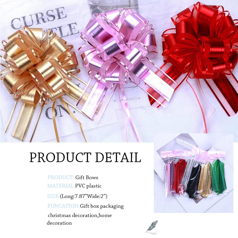 6pcs Pink Pull Bows for Gift Wrapping - 6 Inch Diameter Decorative Bows for Wedding Baskets, Christmas, Valentine's Day & Party Decorations - Perfect for DIY Gifts, Holiday Presents & Special Occasions (Pink)