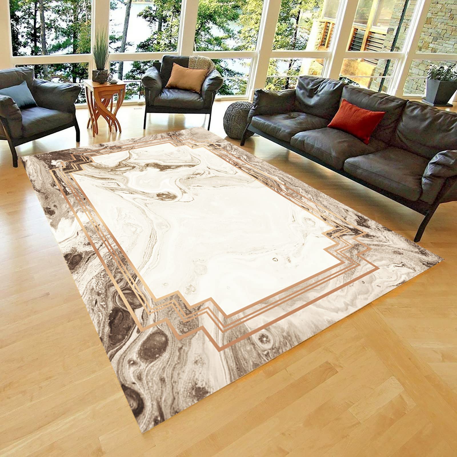 Non-Slip Marble Boho Style Area Rug - 1.3x2ft Bohemian Print Floor Mat for Living Room, Bedroom, Kitchen & Dining Room Decor | Perfect for Home, Apartment & Office Spaces