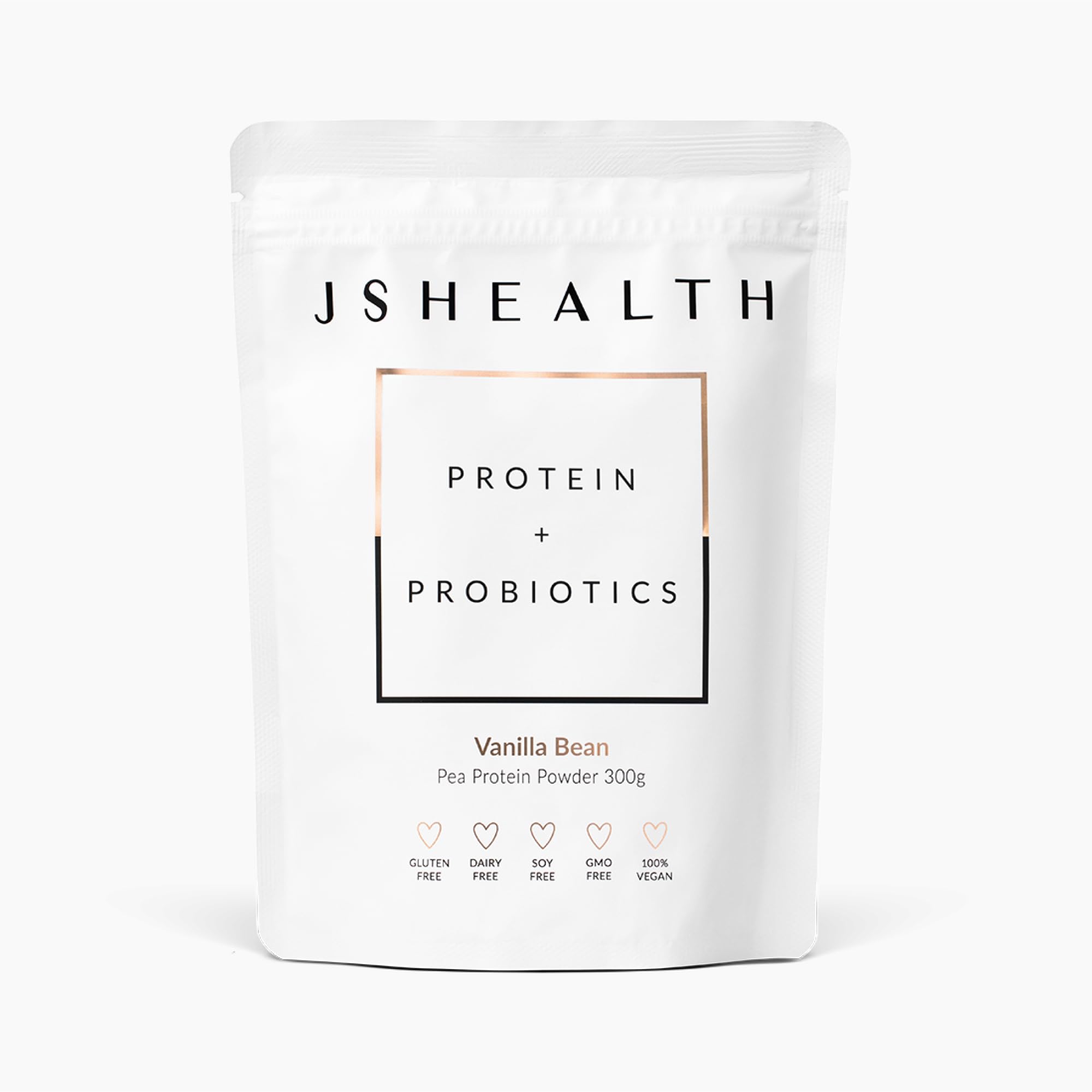 JSHealth Vegan Pea Protein Powder with Probiotics - Vanilla Bean Flavor | Gluten Free, Non-GMO, Plant-Based Protein Supplement (300g) for Post-Workout Recovery & Healthy Smoothies
