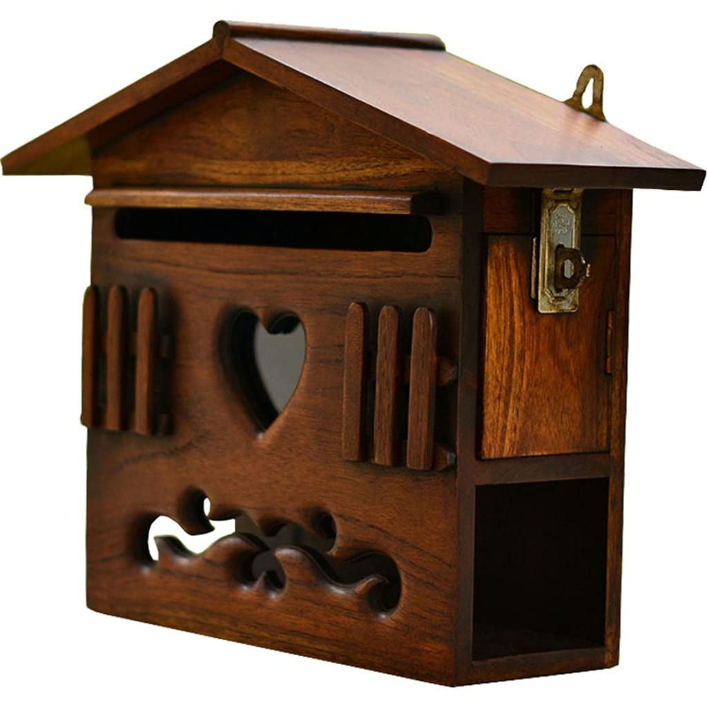 Vintage Wooden Wall-Mount Locking Mailbox - Waterproof Outdoor Letter Box for Villa, Rural Homes & Gardens (Brown, 32×12×26cm) - Perfect for Secure Mail Delivery & Decorative House Exterior
