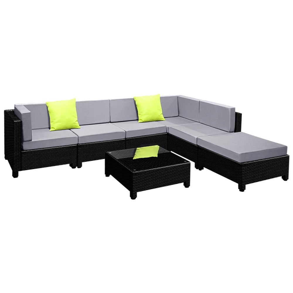 Premium Bondi 6-Piece Wicker Outdoor Lounge Set with Beige Cushion Covers - Water-Resistant Patio Furniture for Poolside, Garden & Backyard Relaxation