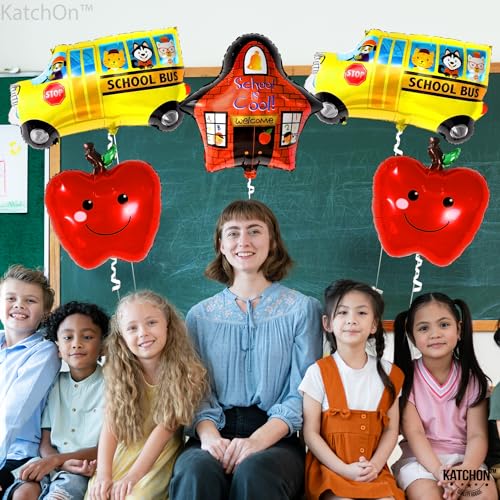 KatchOn Back to School Balloons Set - Pack of 5 | Classroom Decorations for First Day of School | School Bus & Apple Balloons | Perfect for School Parties, Teacher Welcome Decor & Classroom Door Displays