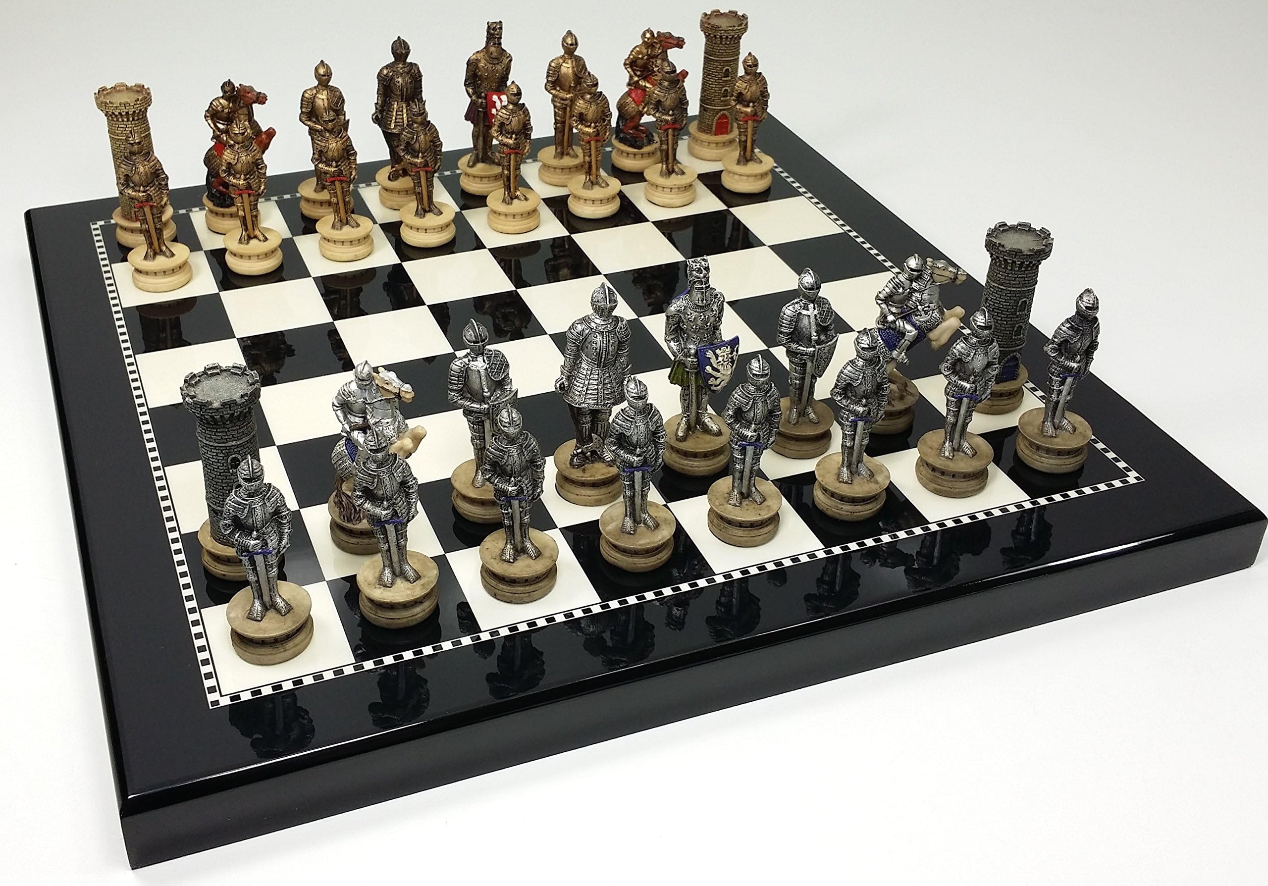 Medieval Crusades Themed Gold & Silver Warrior Knights Chess Set with 15