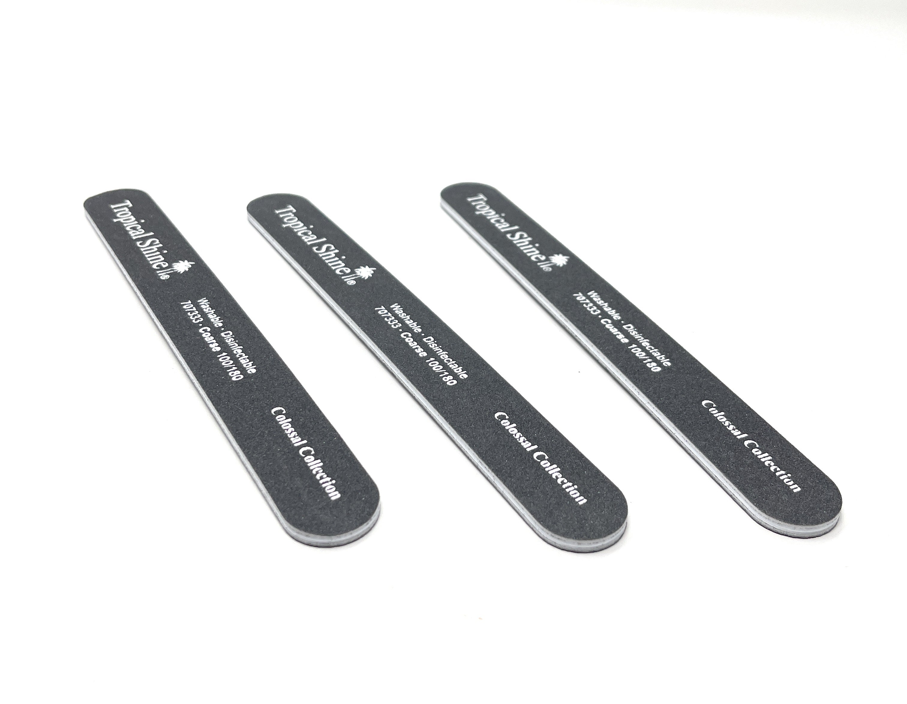 Tropical Shine Colossal Nail File - 100/180 Grits Coarse & Medium Dual Sided Emery Boards with Cushion Grip - Professional Salon Quality (3-Pack) - Perfect for Manicures, Pedicures & At-Home Nail Care