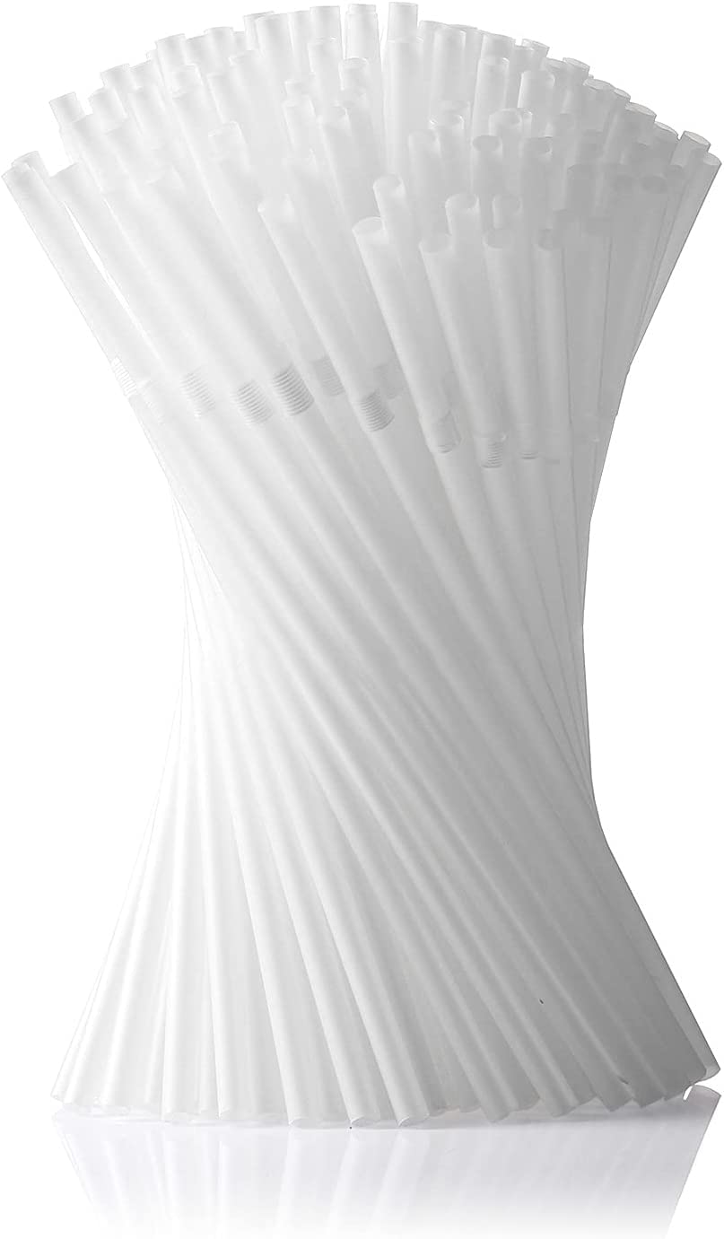 HOXE 100 Pack Flexible Reusable Drinking Straws - Bendable Straws for Kids & Adults, White Milky Color - Perfect for Birthday Parties, Picnics, Camping, Smoothies, Cocktails & Home Use