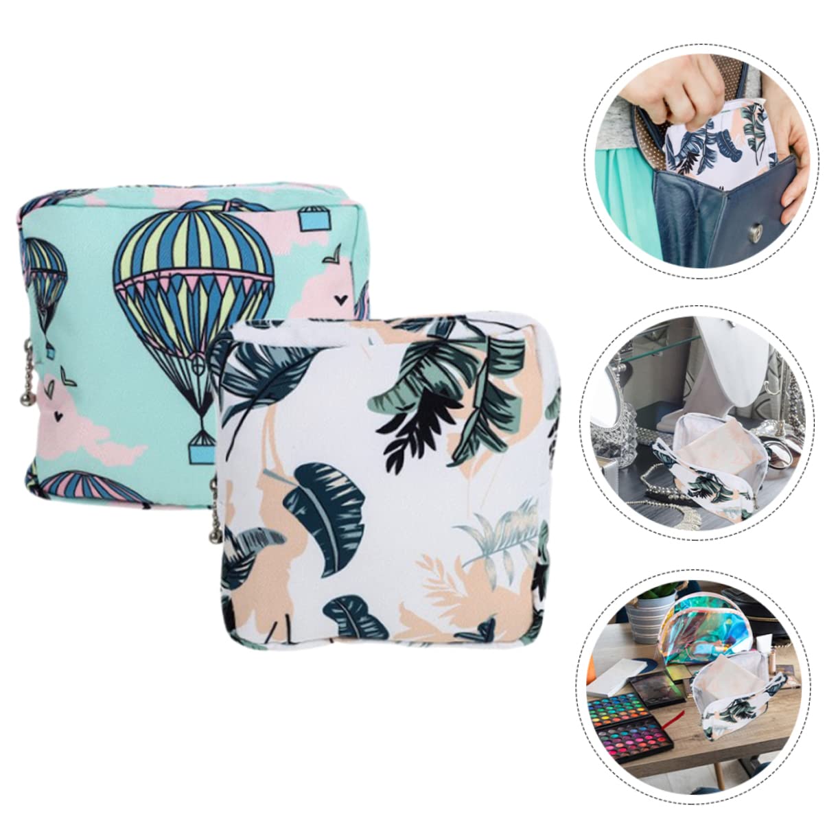 Outanaya 2-Pack Sanitary Napkin Storage Bags - Reusable Hygiene Pouches for Women, Cute Tampon Holder & Period Essentials Organizer - Polyester Cotton Blend - Perfect for Travel, Gym, School & Home Use