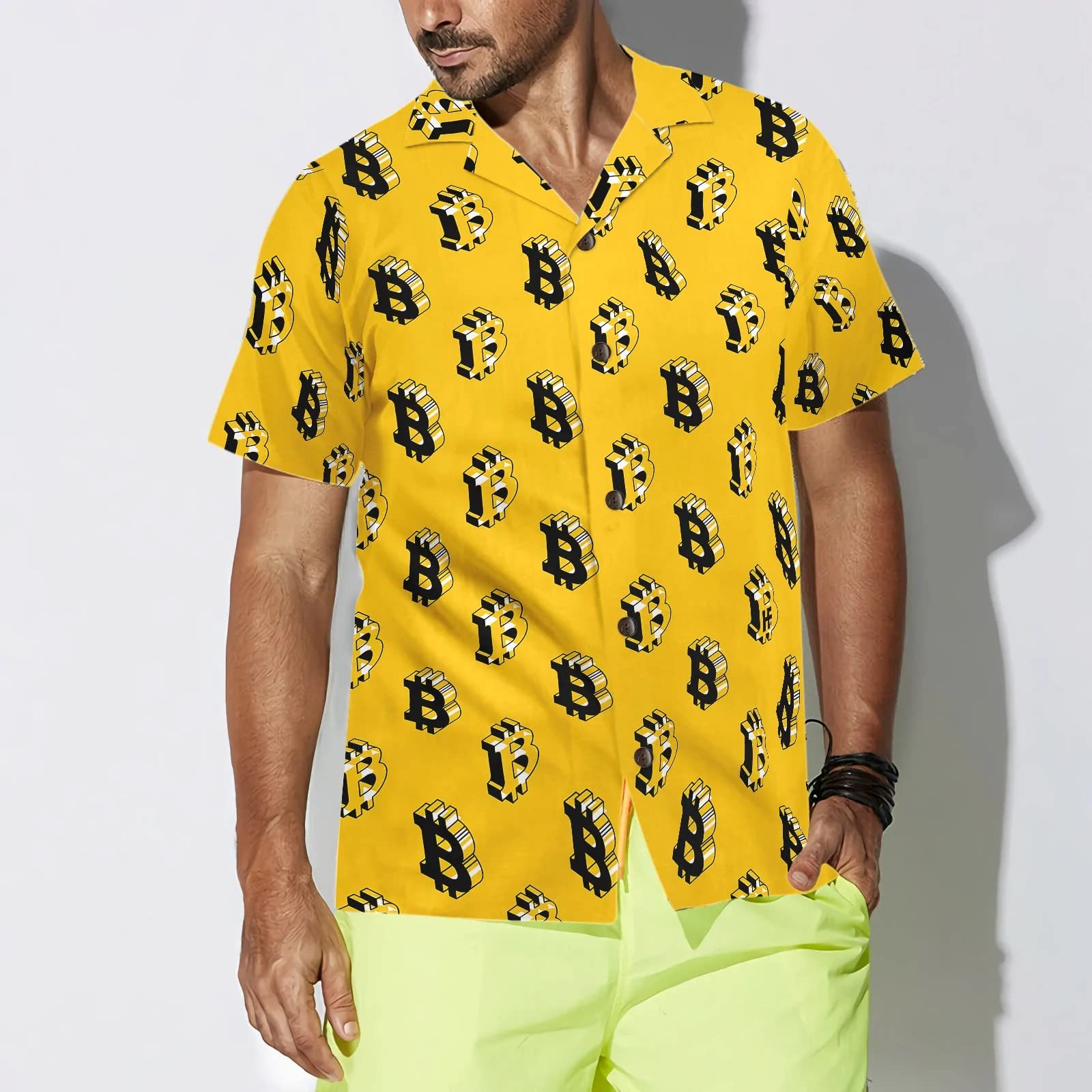 HYPERFAVOR Bitcoin T-Shirts for Men - Casual Short Sleeve Crypto Shirt - Bitcoin Hawaiian Shirts Gift Set for Bitcoin Lovers & Crypto Enthusiasts - Perfect for Beach Parties, Tech Events & Casual Wear