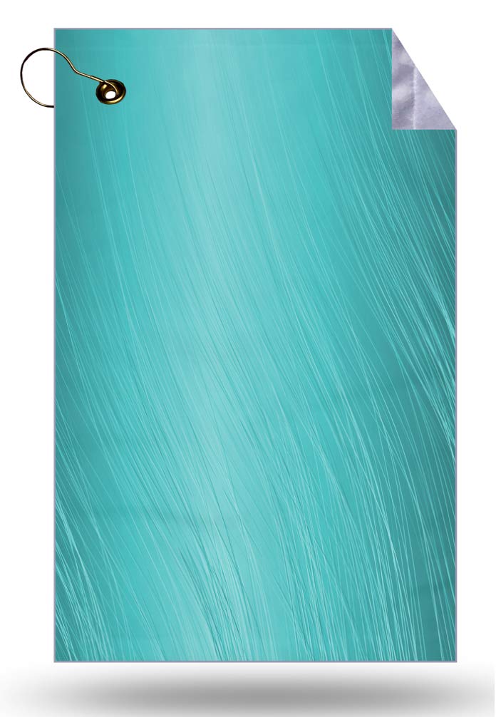 Premium Microfiber Velour Golf Towel 11x18 Inch - Wavy Lines Design in Blue Teal Aqua - Includes Grommet & Clip - Perfect for Golf Bags, Sports Equipment & Gym Use