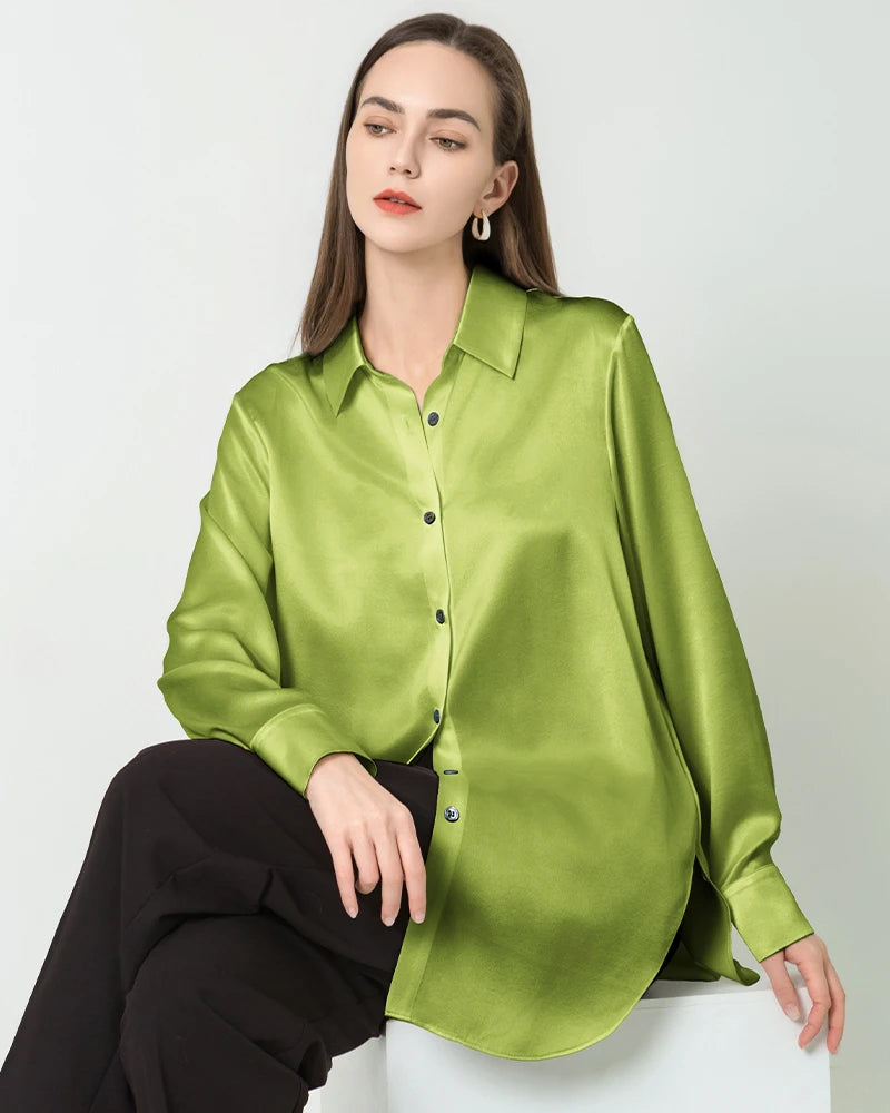 Luxury Oversized Button Up Silk Shirt for Women - Elegant Blouse with Long Sleeves - Perfect for Office, Date Night & Special Occasions