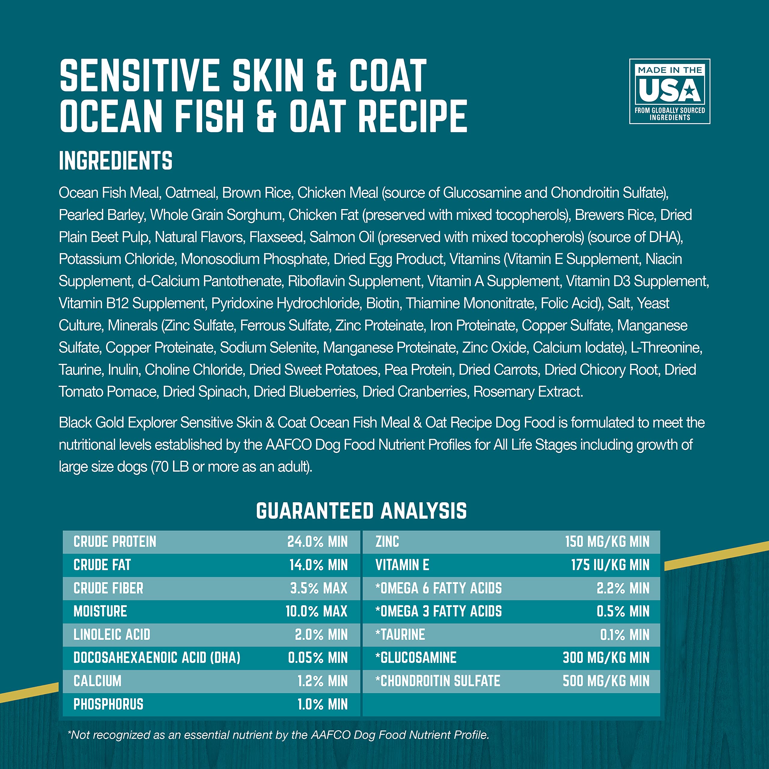 Premium Black Gold Explorer Sensitive Skin & Coat Dry Dog Food - Ocean Fish Meal & Oat Recipe for Allergies & Healthy Fur - 40 lb Bag - Ideal for Adult Dogs with Sensitive Skin & Digestive Issues