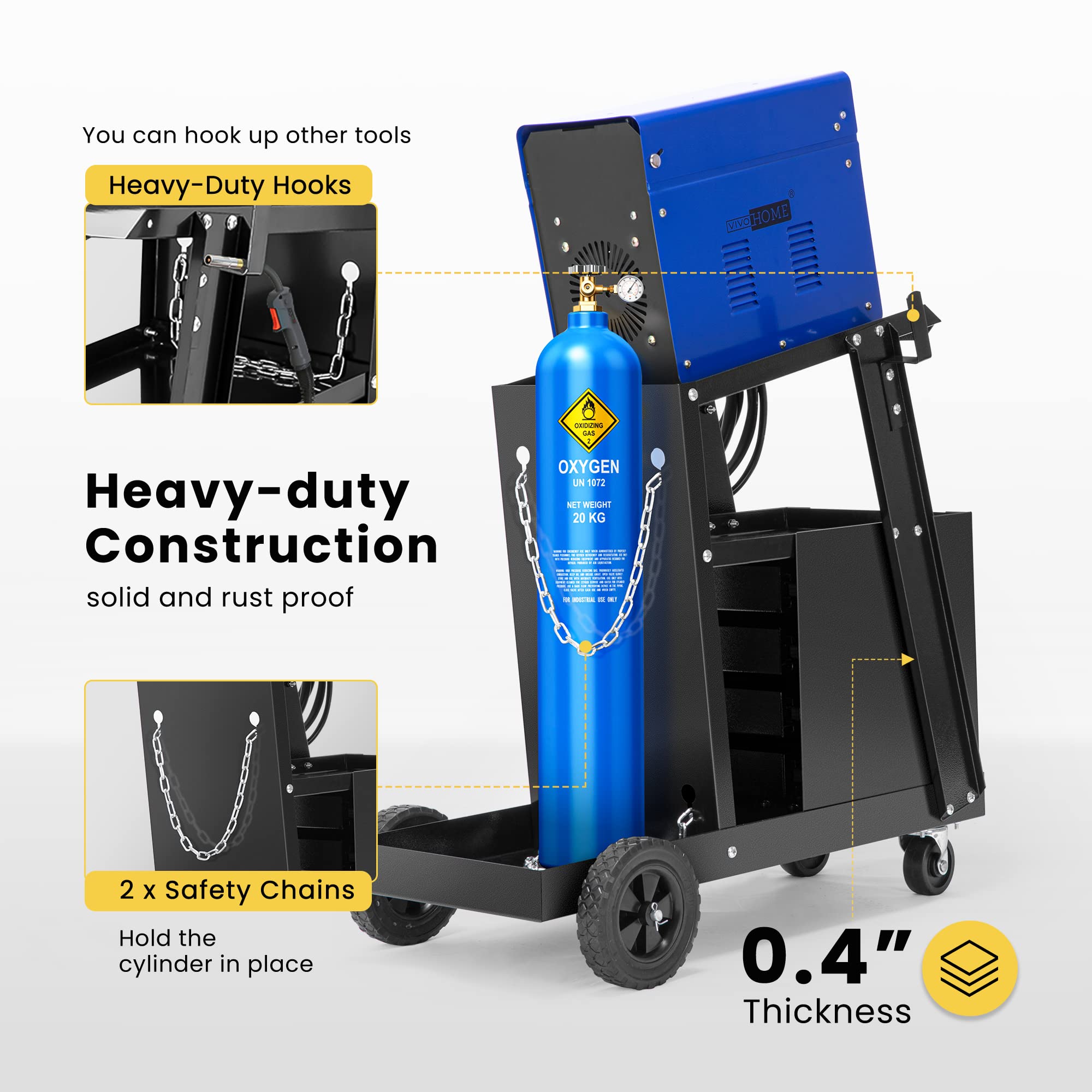 VIVOHOME Heavy Duty Rolling Welding Cart with 4 Storage Drawers, Upgraded Locking Wheels & Gas Cylinder Holder - Portable Workstation for TIG/MIG Welders, Plasma Cutters - Perfect for Garage, Workshop & DIY Metal Fabrication Projects