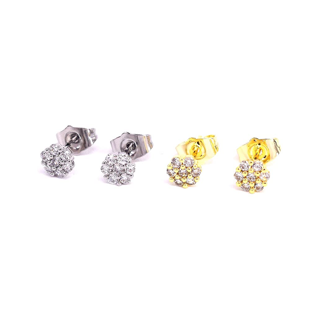 Unisex Iced Hip Hop Square Push Back Stud Earrings - Real Gold Plated Layered Jewelry for Men & Women | Perfect for Parties, Concerts, and Streetwear Fashion
