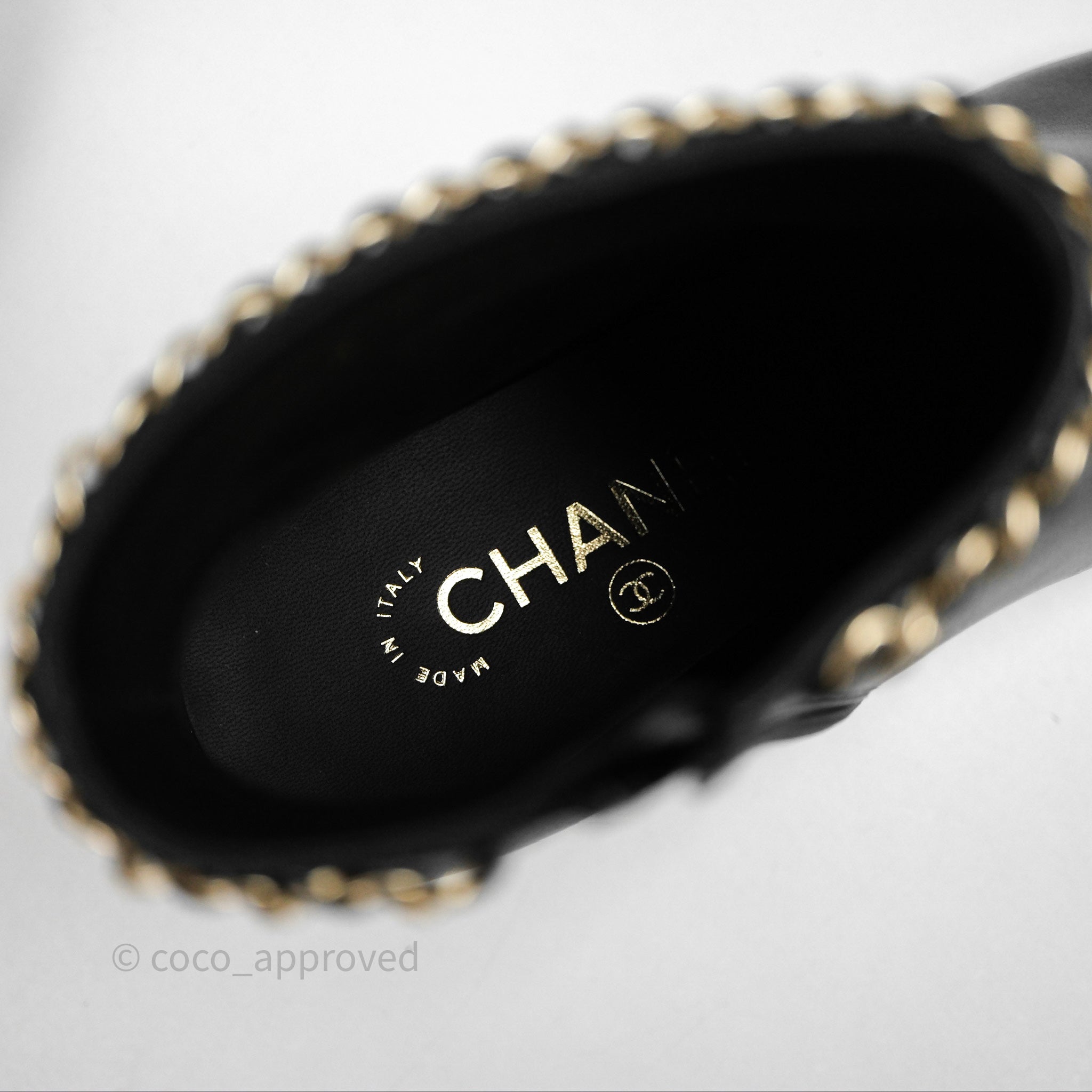 Chanel Black Cap Toe Chain Ankle Boots - Genuine Lambskin Leather Size 36.5 EU (Women's US 6.5) - Luxury Fashion Boots for Evening Parties & Date Nights