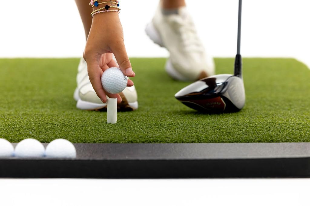 Premium Golf Practice Mat for Indoor & Outdoor Use - Includes Bonus Golf Tray & 3 Rubber Tees - Perfect for Home, Office, Driving Range & Backyard Training