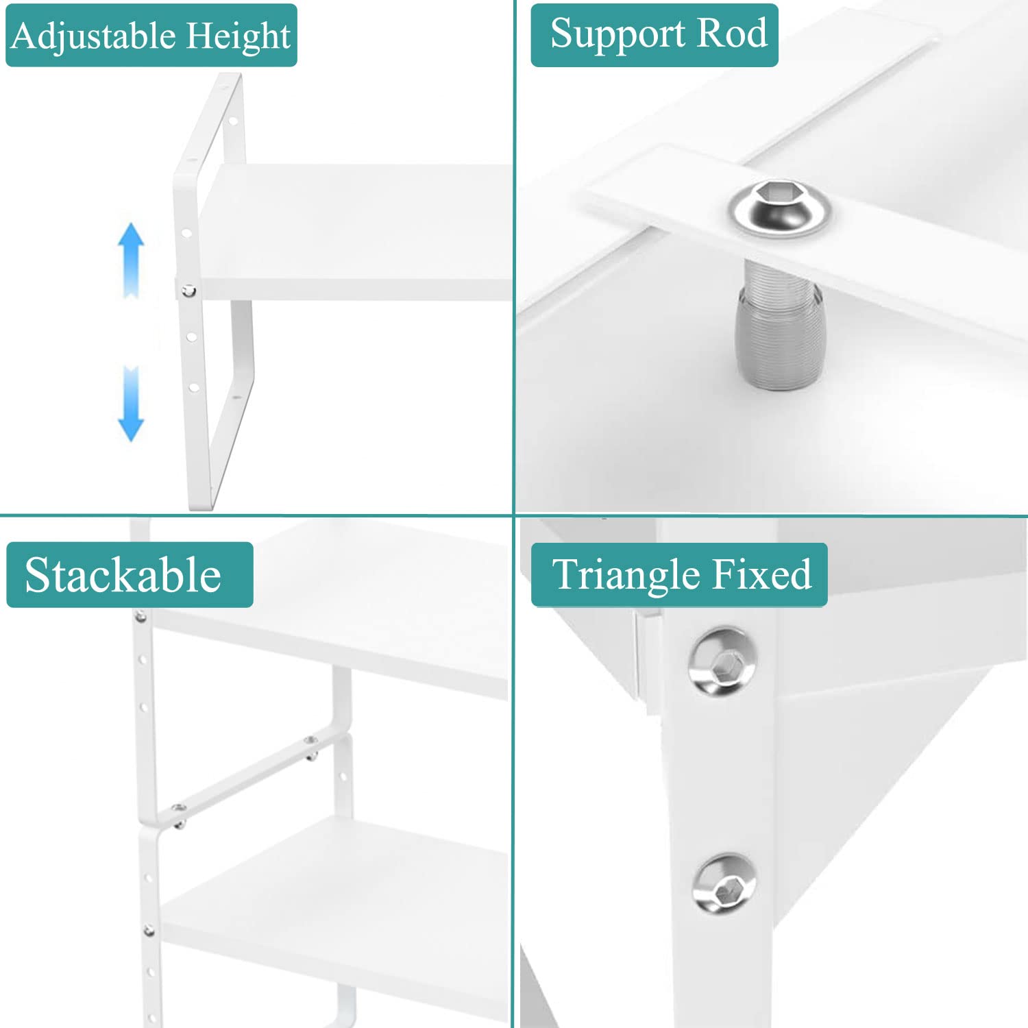 Expandable Kitchen Cabinet Shelf Organizers 2 Pack - Stackable Metal Pantry Storage Racks, Adjustable Counter Shelf for Cabinets & Cupboards - White | Perfect for Small Spaces, Pantry Organization & Kitchen Countertop Storage