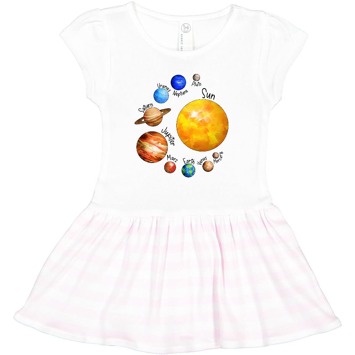 Inktastic Sun and Planets Toddler Dress - Cute Solar System Outfit for Kids, Includes Pluto - Perfect for School, Playdates & Space-Themed Parties