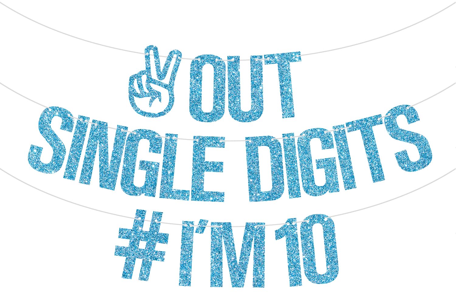 Happy 10th Birthday Banner - Double Digits 'I'm 10' Party Decorations for Boys & Girls | Baby Blue Glitter Sign | Perfect for 10th Birthday Party Backdrop, Cake Table Decor & Photo Booth Props