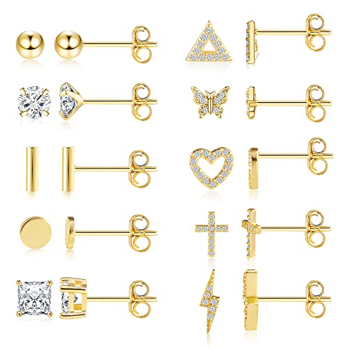 10Pairs Gold Studs