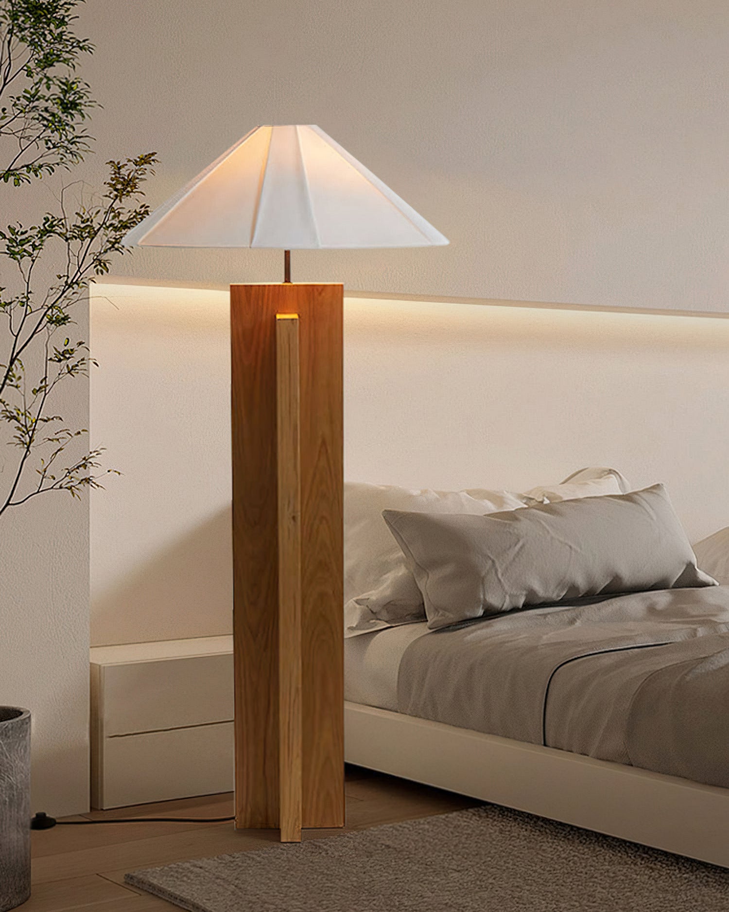 Crossbase Wooden Floor Lamp - Modern Standing Light for Living Room, Bedroom & Office - Adjustable Height & Warm White LED Bulb Included - Perfect for Reading, Relaxing & Ambient Lighting