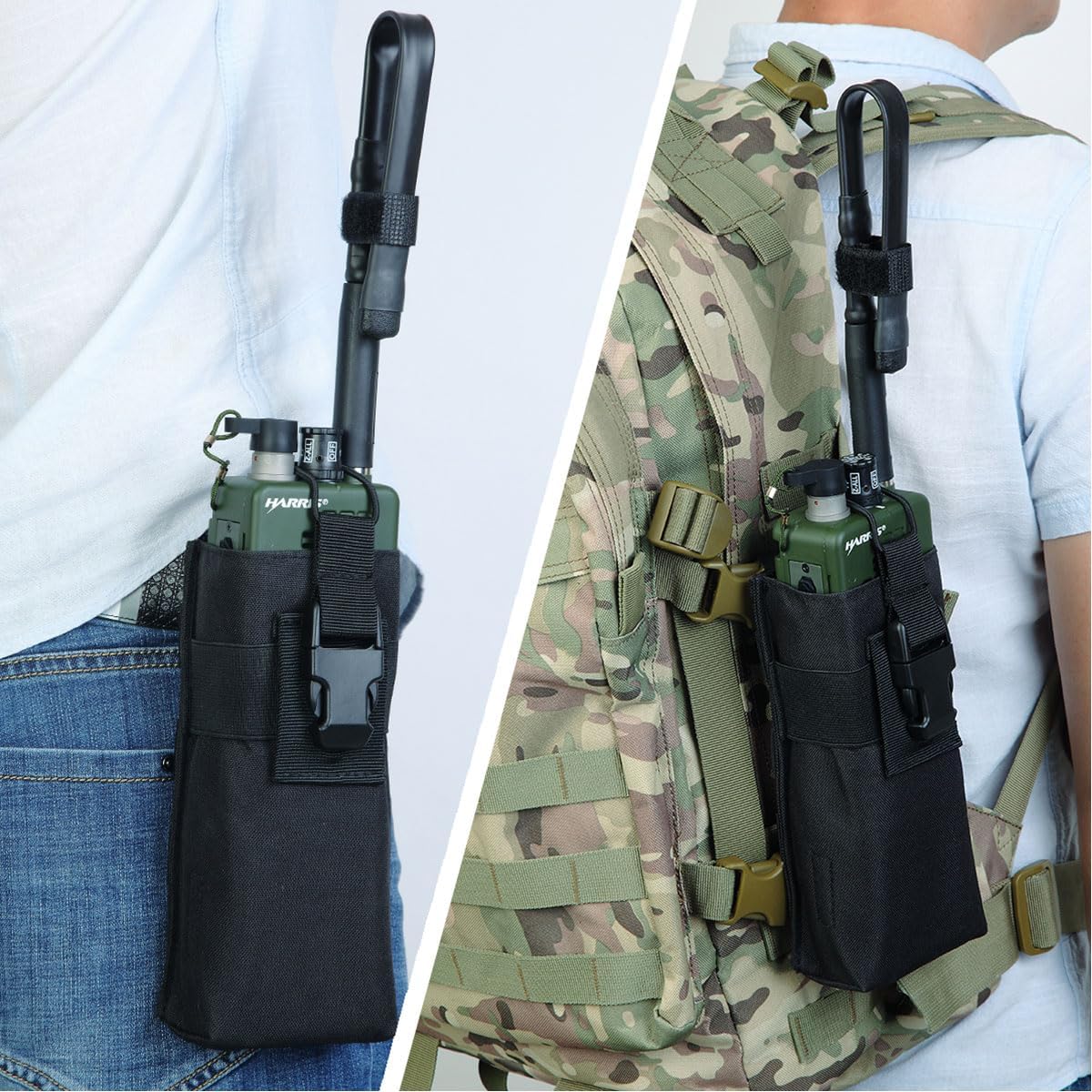 Tactical Radio Pouch Holder Case - Molle Compatible Nylon Bag for AR-152 UV-5R Walkie Talkies, GPS & Phones - 3800mAh Two Way Radio Accessory for Outdoor Adventures, Hiking & Emergency Communication
