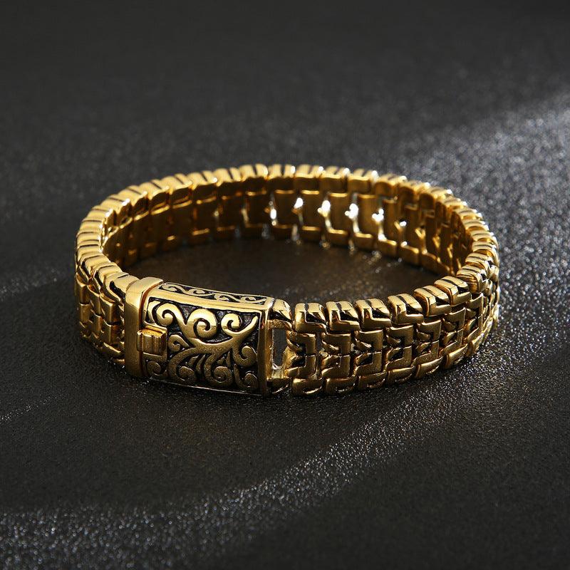 Stylish Men's Titanium Steel Hip Hop Bracelet - Trendy European & American Fashion, Personalized Flower Design - Perfect for Streetwear, Gifts & Hip Hop Culture