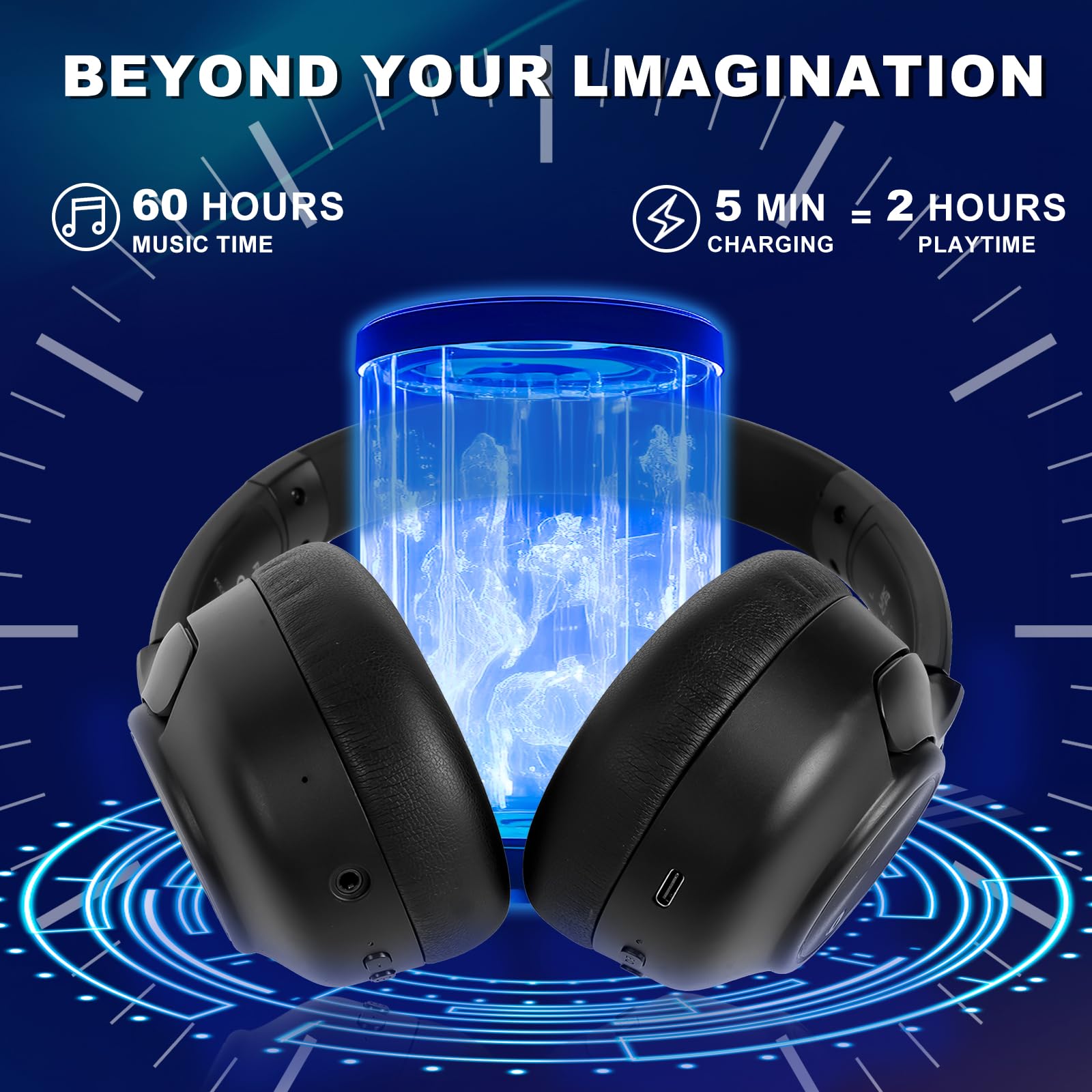 Premium Active Noise Cancelling Headphones - Wireless Bluetooth Over-Ear Headphones with HiFi Sound, 60H Playtime for Android/iOS - Perfect for Travel, Work & Gaming